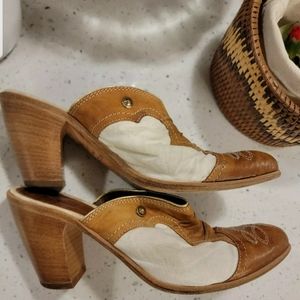 Vic Matte Genuine Leather Cowboy Mules Size 38 European 7.5 US